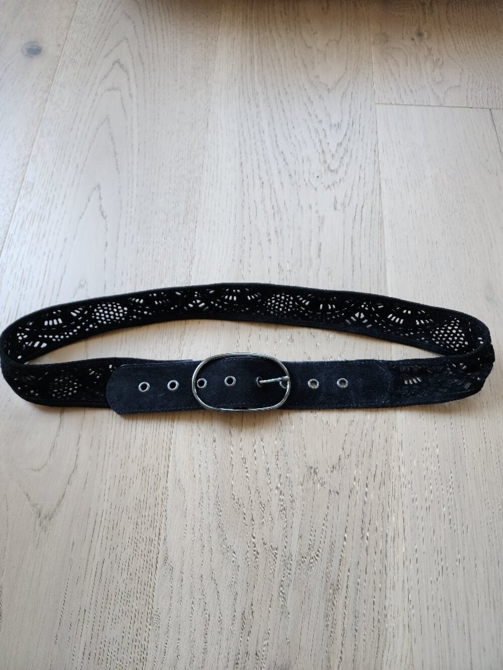 Mango black suede perforated belt